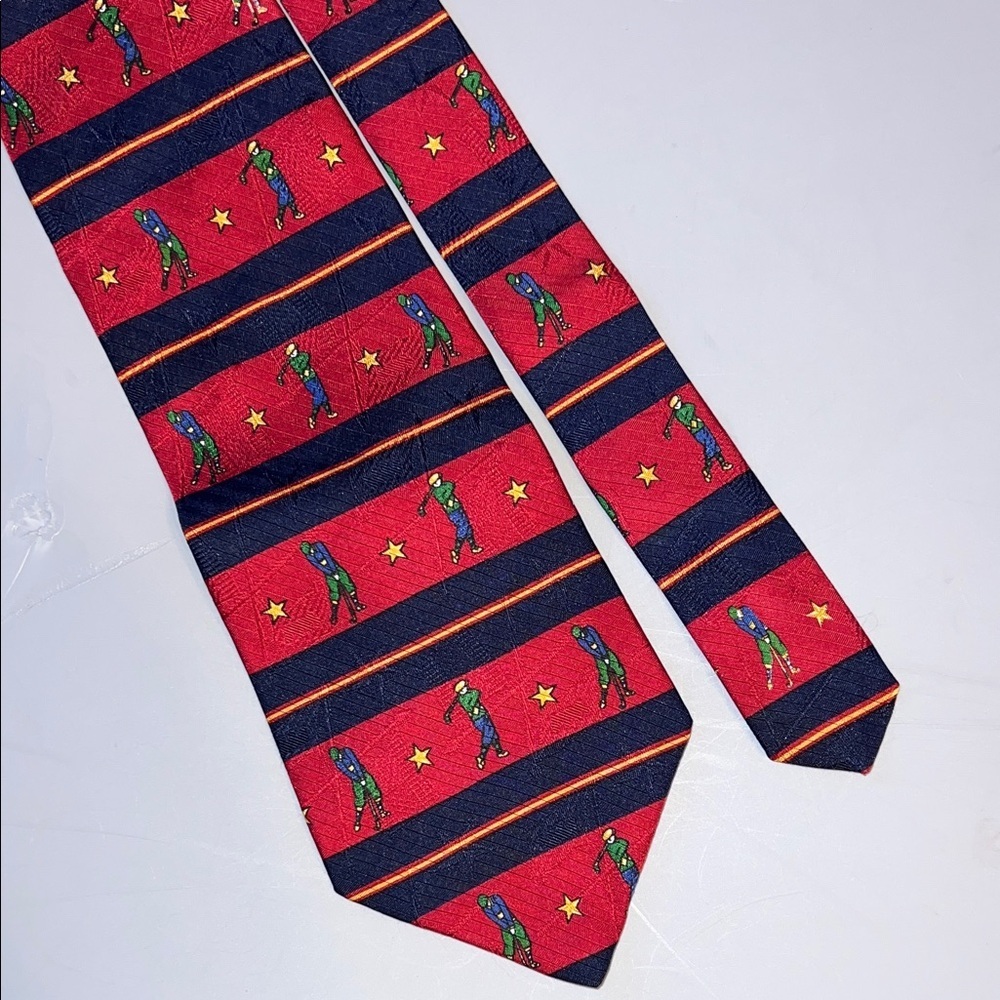 Tommy Hilfiger Red and Blue Golf Pattern Tie 57”
